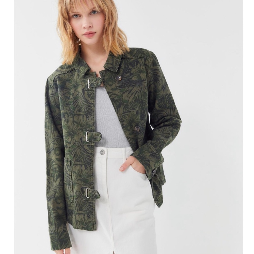 UO Denim Jacket Olive Green Palm Print BDG Brand M - Picture 4 of 8